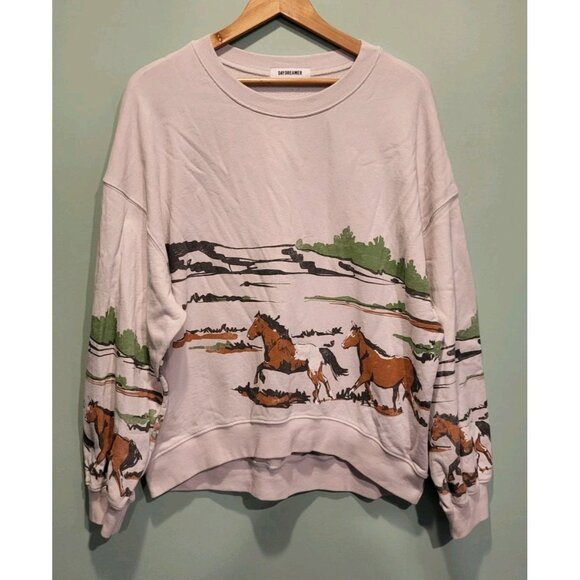 Daydreamer Running Horses Oversized All Over Print Novelty Sweatshirt Sz L - Picture 1 of 7